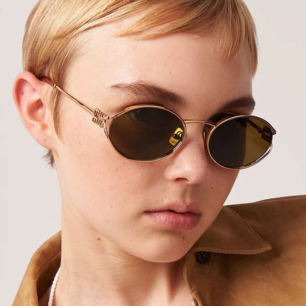 Miu Miu 52YS Oval Sunglasses – Slim Metal Frame, Solid UV Protection Lenses, Luxury Fashion Designer Eyewear | 8056597886932