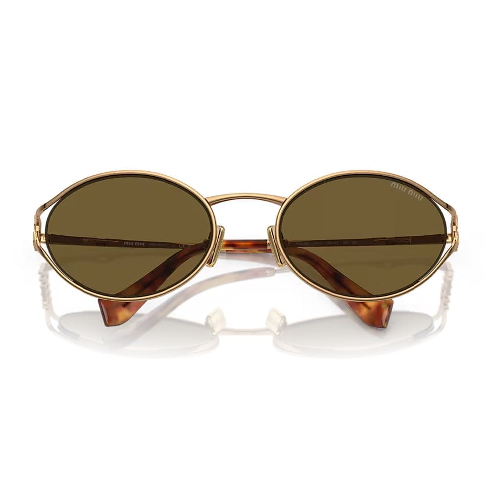 Miu Miu 52YS Oval Sunglasses – Slim Metal Frame, Solid UV Protection Lenses, Luxury Fashion Designer Eyewear | 8056597886932