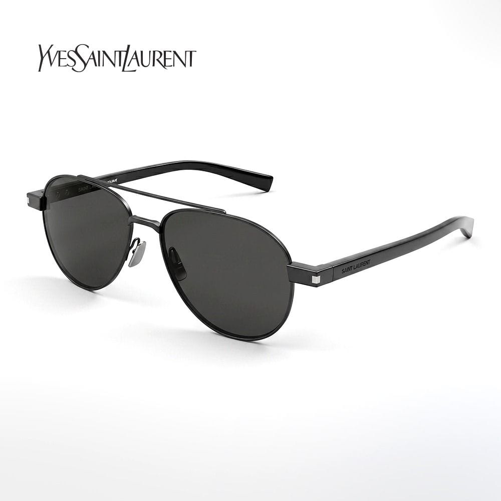 Saint Laurent Men SL 843 Pilot Sunglasses - Full Rim Metal Frame, Bio Nylon Category 3 UV Lenses, Engraved Logo Eyewear | Black/Black - 889652605845