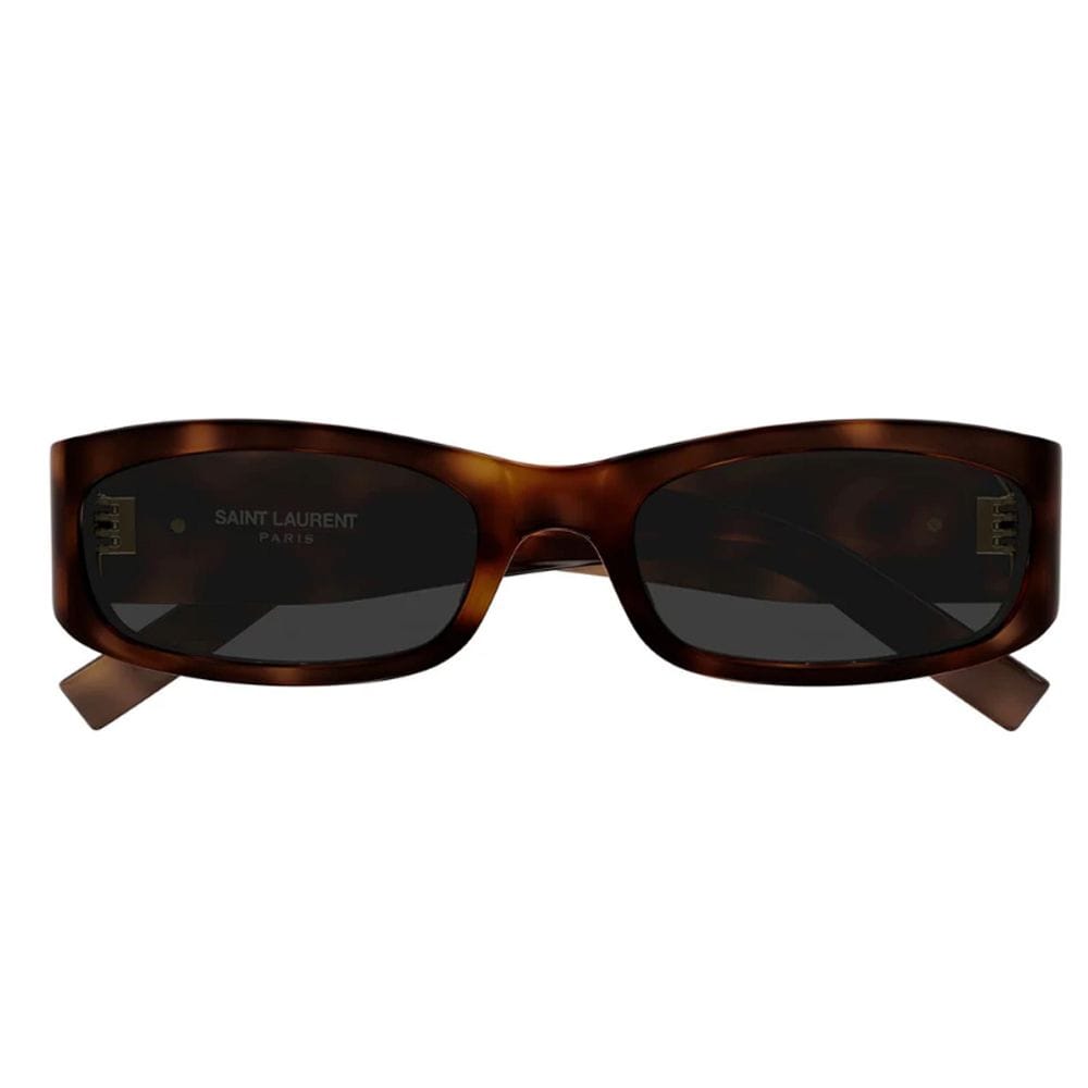 Saint Laurent Women SL M153/F Cat-Eye Sunglasses – Recycled Acetate Full Rim Frame, Bio Nylon Category 3 UV Lenses | Tortoise/Grey - 889652606279