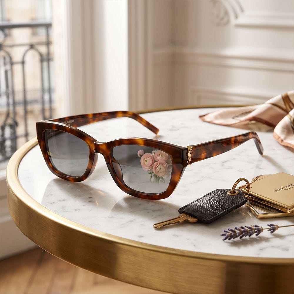 Saint Laurent Women SL M153 Cat-Eye Sunglasses – Recycled Acetate Frame, Bio Nylon UV Protection Lenses, Full Rim Designer Eyewear | Tortoise/Grey - 889652606279