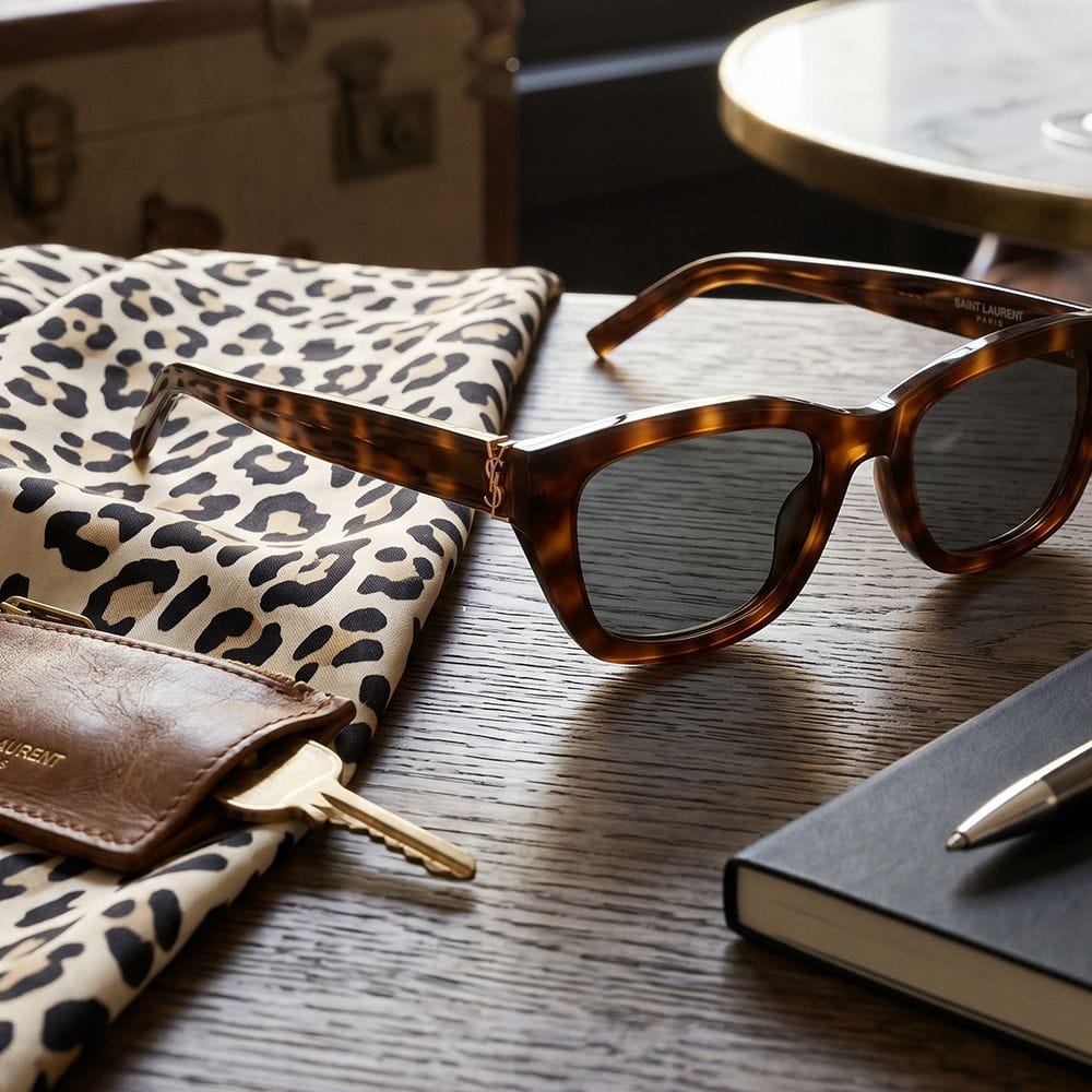 Saint Laurent Women SL M153 Cat-Eye Sunglasses – Recycled Acetate Frame, Bio Nylon UV Protection Lenses, Full Rim Designer Eyewear | Tortoise/Grey - 889652606279