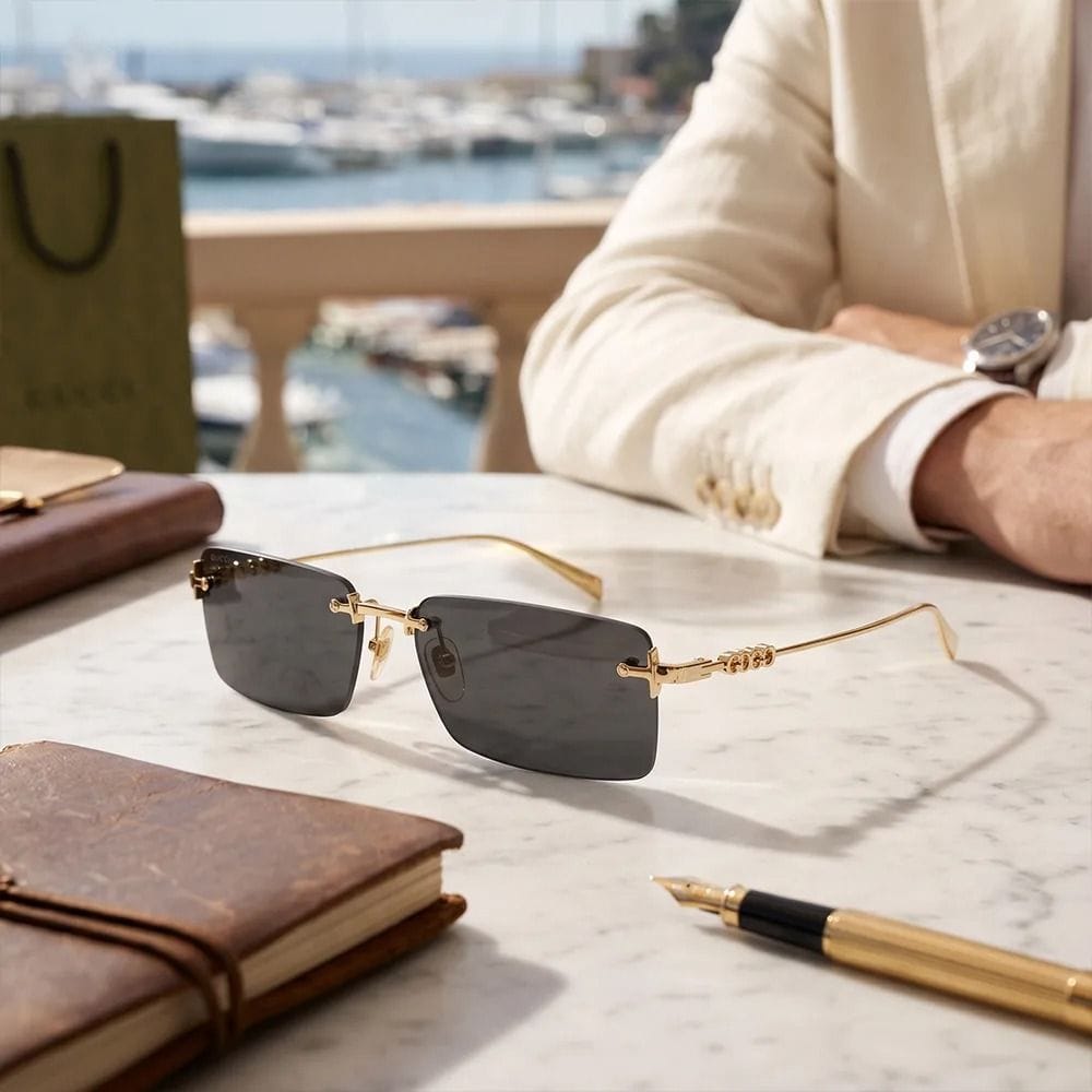 Gucci GG1941S Rectangular Sunglasses – Sleek Acetate Frame, Grey UV Protection Lenses, Luxury Italian Designer Eyewear | Gold/Grey - 889652569581