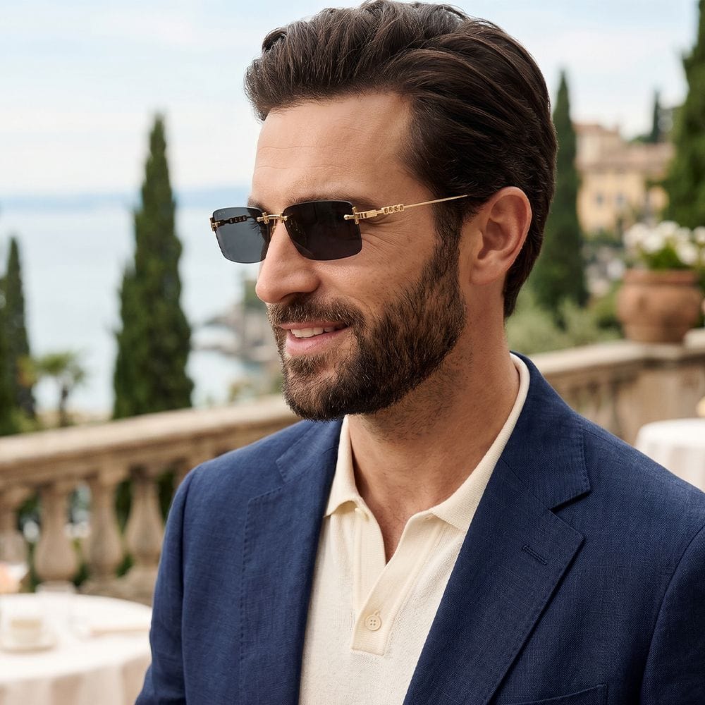 Gucci GG1941S Rectangular Sunglasses – Sleek Acetate Frame, Grey UV Protection Lenses, Luxury Italian Designer Eyewear | Gold/Grey - 889652569581