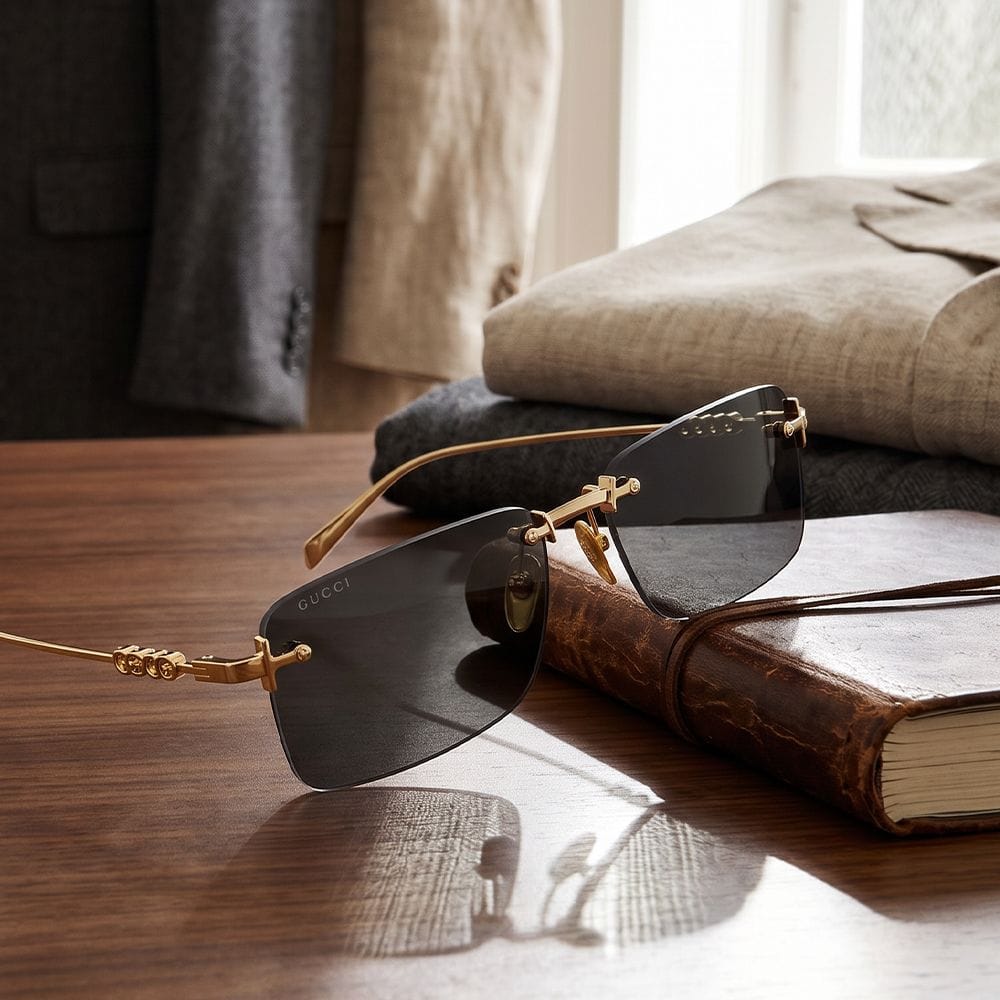 Gucci GG1941S Rectangular Sunglasses – Sleek Acetate Frame, Grey UV Protection Lenses, Luxury Italian Designer Eyewear | Gold/Grey - 889652569581