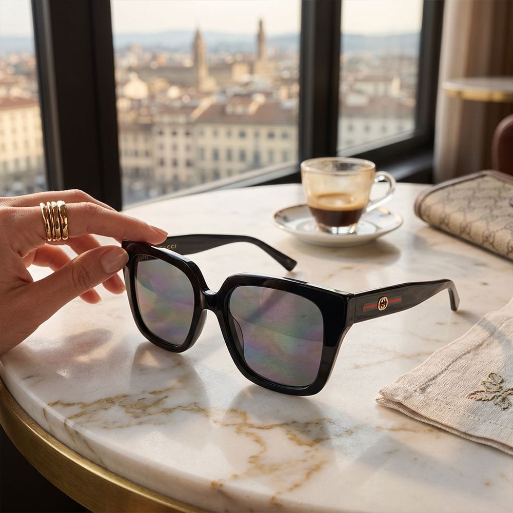 غوتشي نظارات شمسية نسائية GG2102S بتصميم الفراشة، إطار مصمم محقون، عدسات نايلون رمادية للحماية من الأشعة فوق البنفسجية، نظارات أزياء أنيقة، أسود/رمادي، ‏889652624730