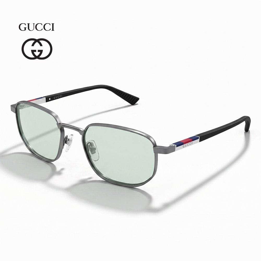 Gucci Men GG2093S Rectangular Sunglasses - Full Rim Metal Frame, Fashion Designer Eyewear, Blue UV Protection Lenses | Ruthenium Black/Blue - 889652627687