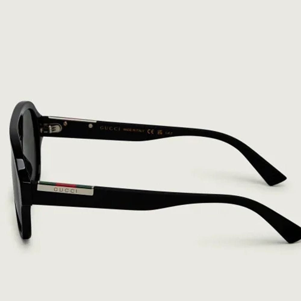 Gucci Men GG2088S Pilot Sunglasses – Recycled Acetate Full-Rim Frame, Grey UV Protection Lenses, Luxury Designer Eyewear | Black/Grey - 889652627434