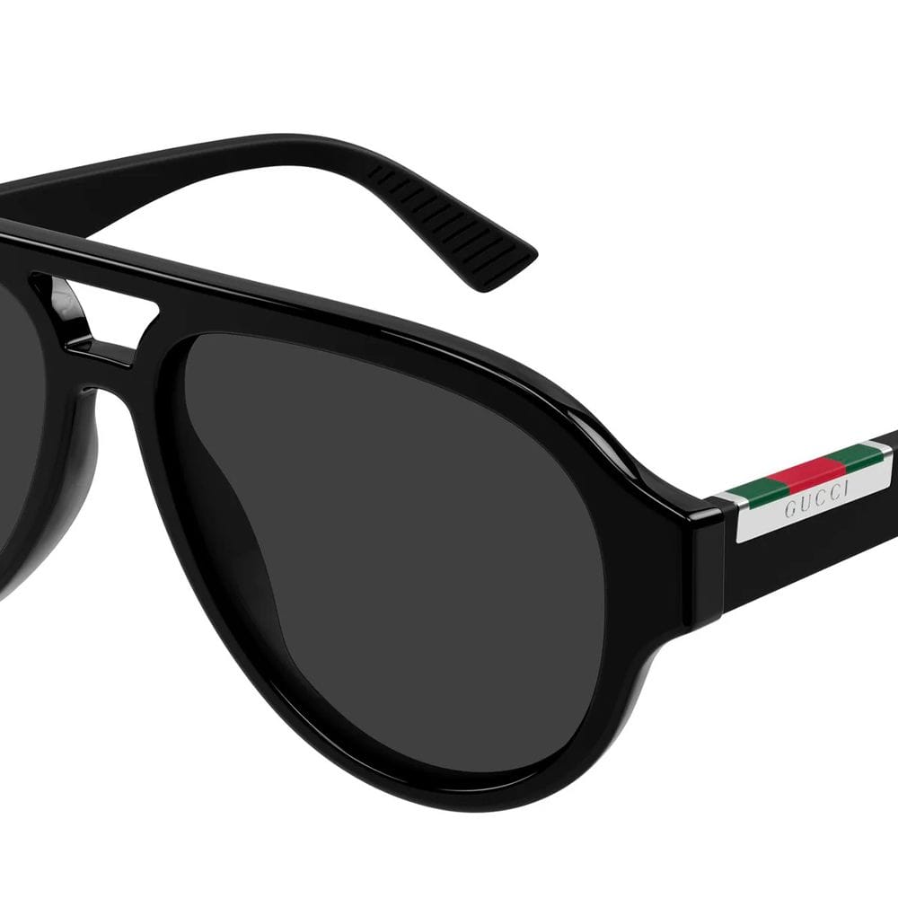 Gucci Men GG2088S Pilot Sunglasses – Recycled Acetate Full-Rim Frame, Grey UV Protection Lenses, Luxury Designer Eyewear | Black/Grey - 889652627434