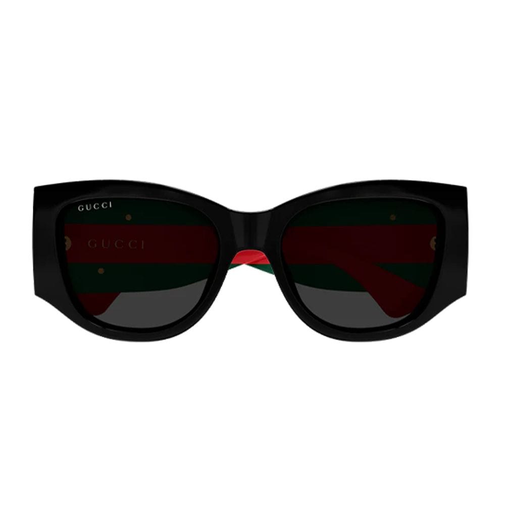Gucci Women GG2115S Cat-Eye Sunglasses – Recycled Acetate Full-Rim Frame, Grey UV Protection Lenses, Luxury Designer Eyewear | Black/Green/Red/Grey - 889652629018