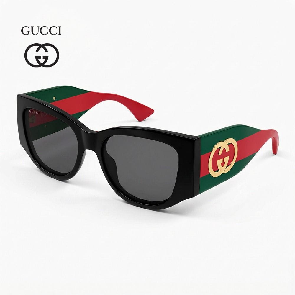 Gucci Women GG2115S Cat-Eye Sunglasses - Recycled Acetate Full-Rim Frame, Grey UV Protection Lenses, Luxury Designer Eyewear | Black/Green/Red/Grey - 889652629018