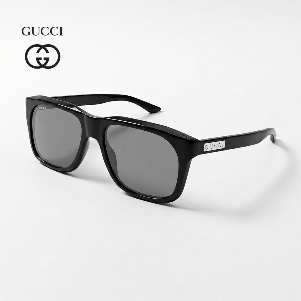 Gucci Men GG2077S Rectangle Sunglasses - Bold Acetate Frame, Solid UV Protection Lenses, Luxury Italian Designer Eyewear | Black/Grey - 889652625096