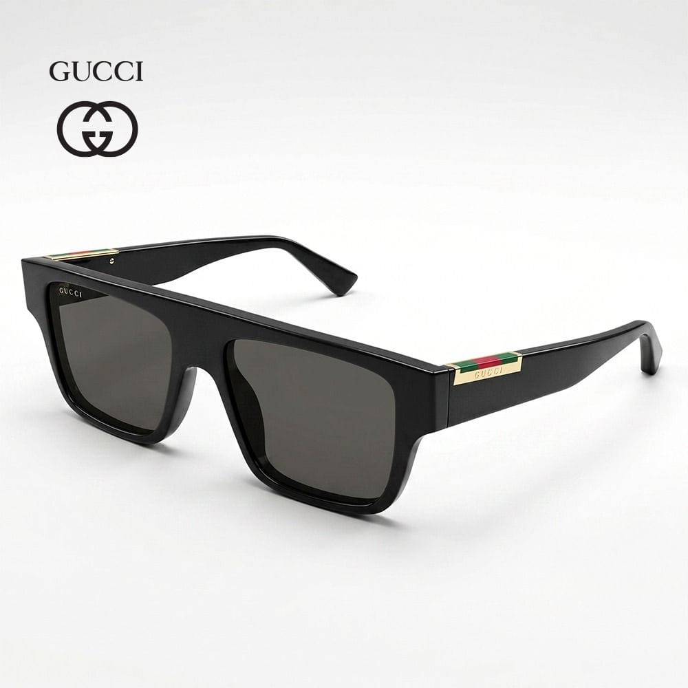 Gucci Men GG1960S Square Sunglasses - Recycled Acetate Full-Rim Frame, Grey UV Protection Lenses, Luxury Designer Eyewear | Black/Grey - 889652568607