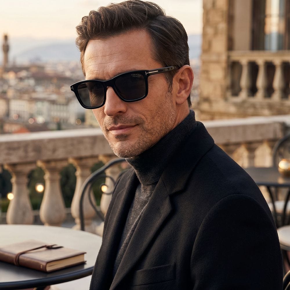 Tom Ford FT1179 Square Sunglasses – Bold Acetate Frame, Smoke UV Protection Lenses, Signature T Temple Detail | Shiny Black/Smoke - 889214548993