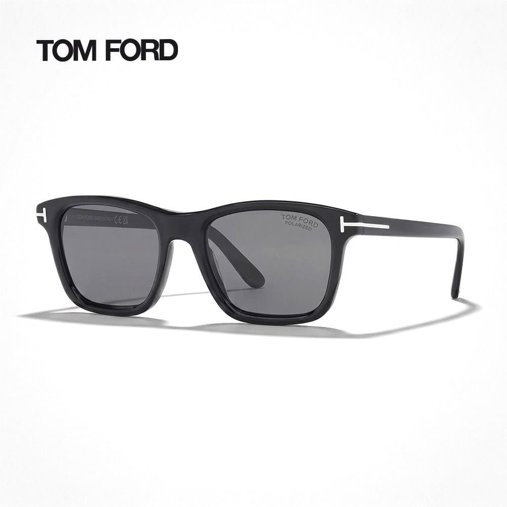 Tom Ford Unisex FT1179 Square Sunglasses - Bold Acetate Frame, Smoke UV Protection Lenses, Signature T Temple Detail | Shiny Black/Smoke - 889214548993