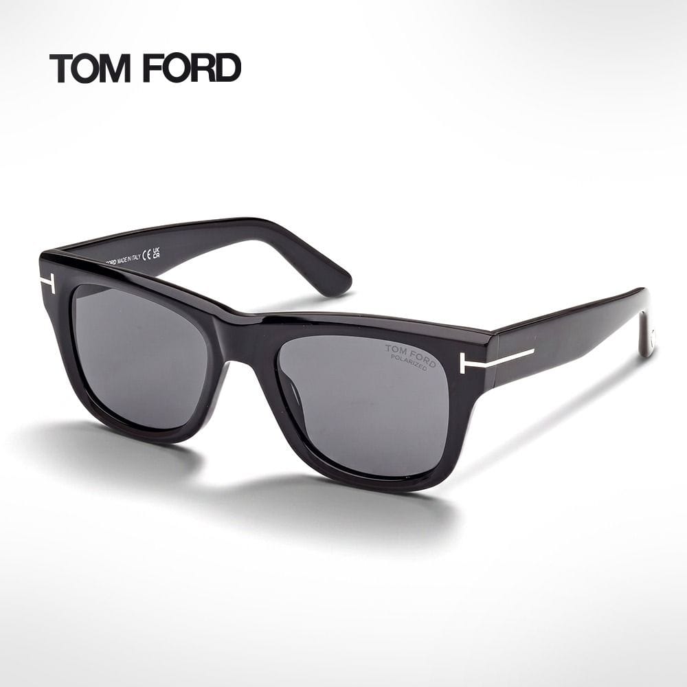 Tom Ford Men FT1304 Finn Square Sunglasses - Polarized Smoke Lenses, Luxury Acetate Frame, Designer Eyewear | Shiny Black/Smoke - 889214625786