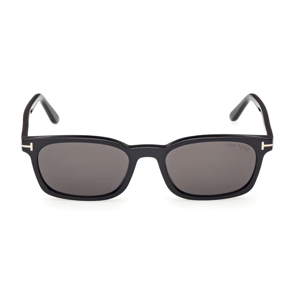 Tom Ford FT1300 Square Sunglasses – Shiny Acetate Frame, Smoke UV Protection Lenses, Signature T Temple Detail | 889214625557