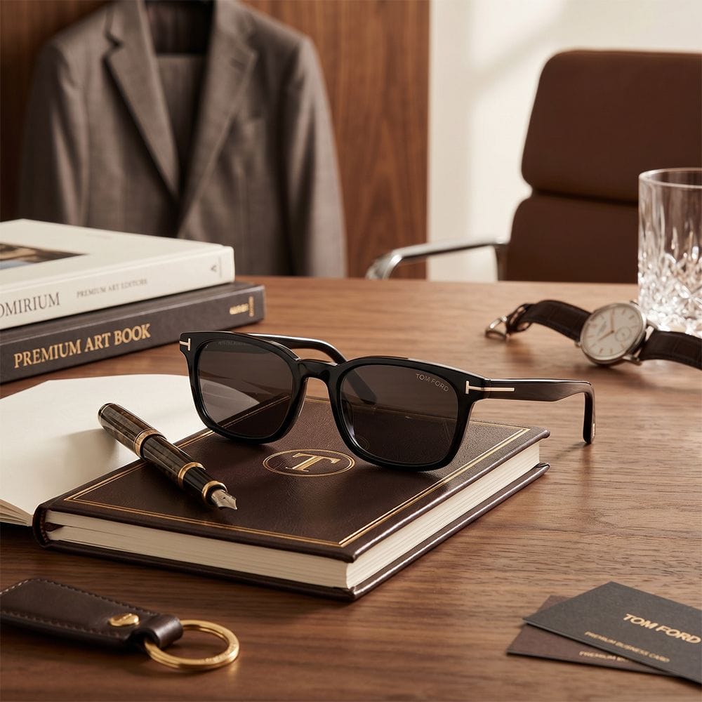 Tom Ford FT1300 Square Sunglasses – Shiny Acetate Frame, Smoke UV Protection Lenses, Signature T Temple Detail | 889214625557