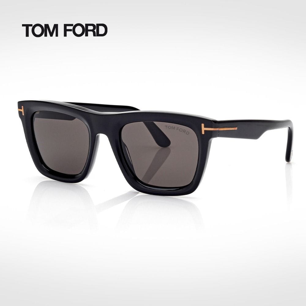 Tom Ford Unisex FT1216 Haylay Sunglasses - Soft Square Acetate Frame, Smoke UV Protection Lenses, Signature T Temple Detail | Shiny Black/Grey- 889214558701