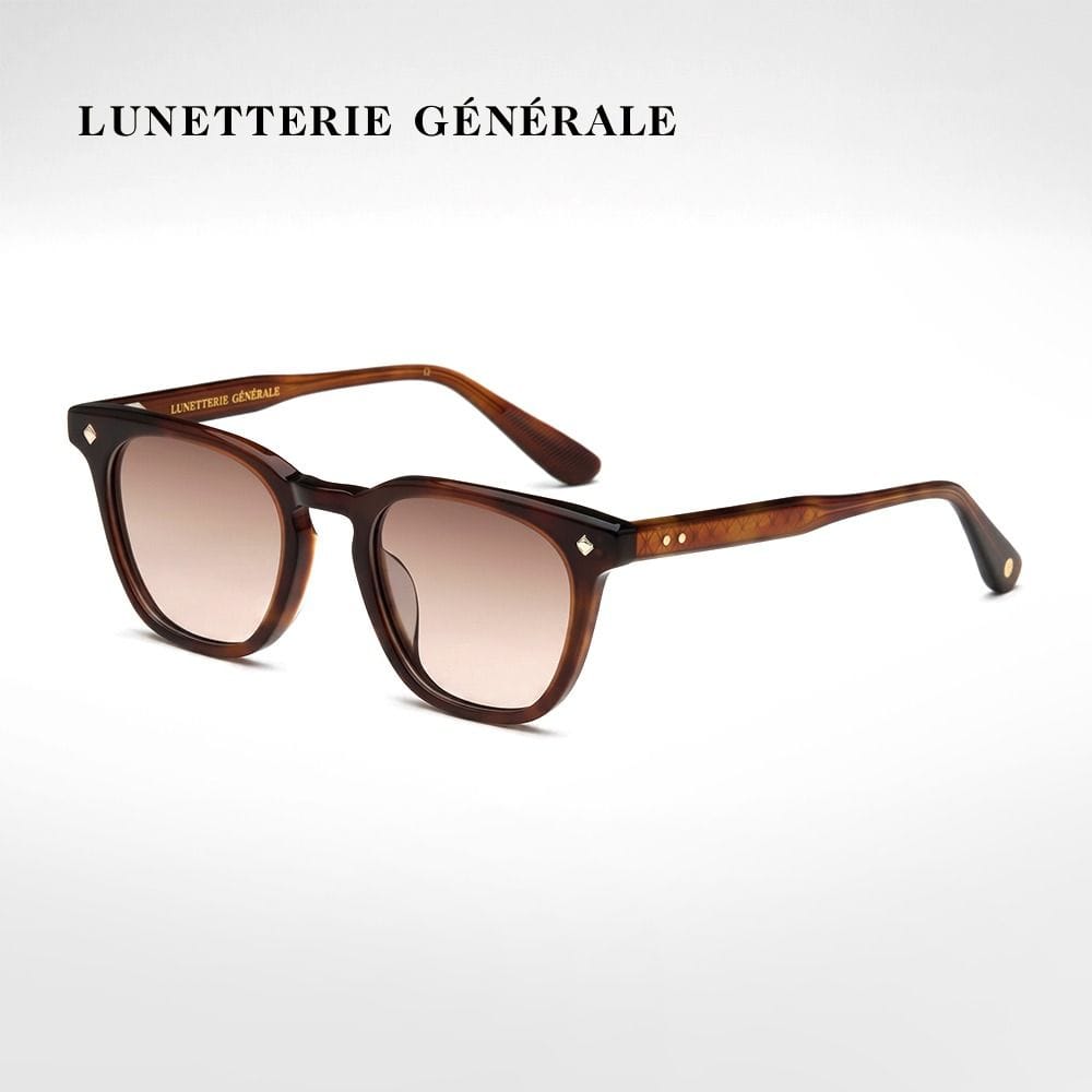 Lunetterie Generale Casablanca Unisex Sunglasses - Acetate Designer Frame, 14K Gold Detailing, Gradient UV Protection Lenses | Medium Havana/Light Brown - 4000025324