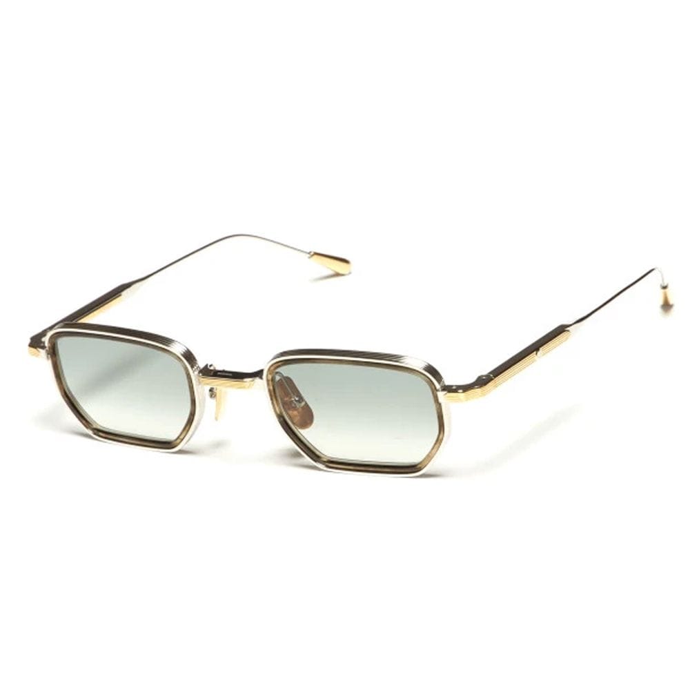 Lunetterie Genarale All The Time In The World Sunglasses - Titanium Frame, Olive Inlay Detail, Gradient UV Protection Lenses | Palladium/18K Gold & Blue-Green - 990009928743
