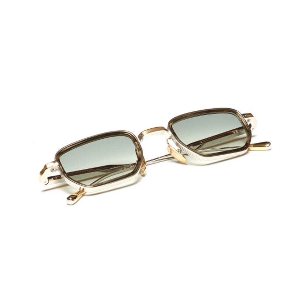 Lunetterie Générale All The Time In The World Sunglasses – Titanium Frame, Olive Inlay Detail, Gradient UV Protection Lenses | Palladium/18K Gold & Blue-Green - 990009928743