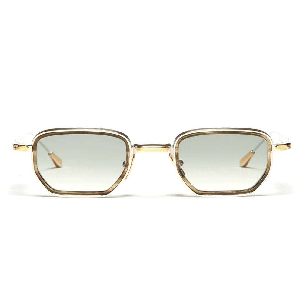 Lunetterie Générale All The Time In The World Sunglasses – Titanium Frame, Olive Inlay Detail, Gradient UV Protection Lenses | Palladium/18K Gold & Blue-Green - 990009928743