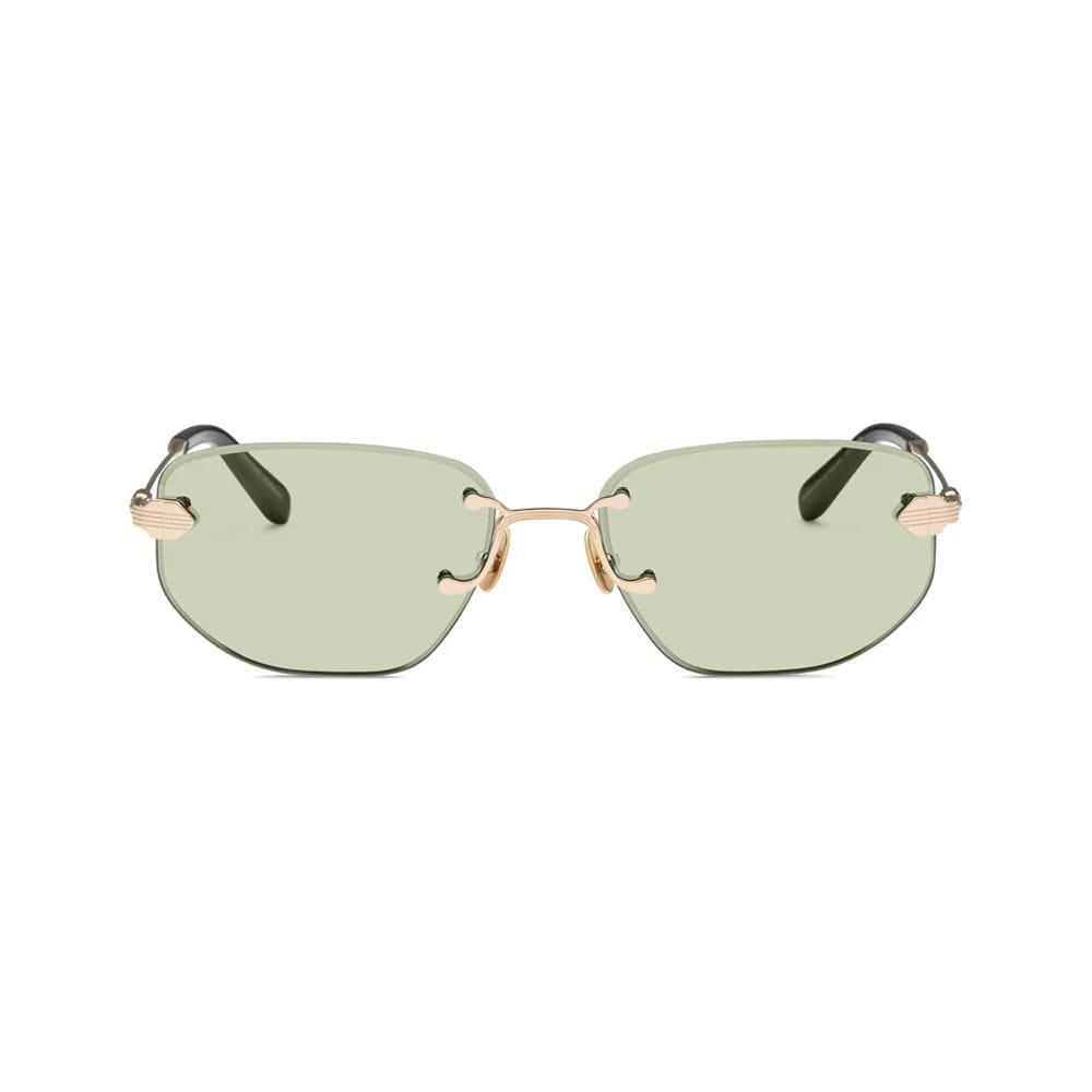 Lunetterie Générale Rendez-Vous Au Paradis Sunglasses – Rimless Frame, 18K Gold Detailing, Solid G13 UV Protection Lenses | Black/Green - 684925873422H