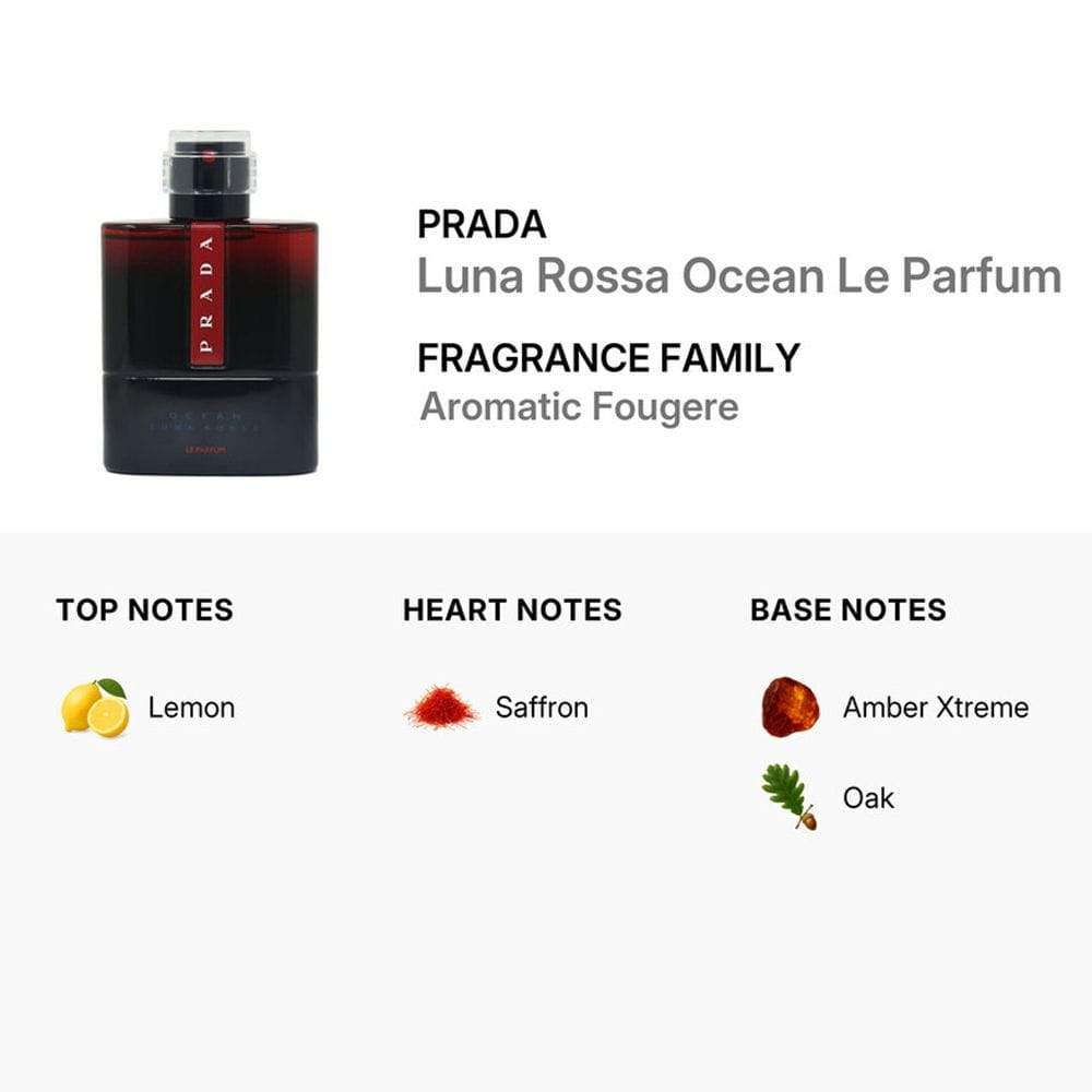 Prada Luna Rossa Ocean Le Parfum 100ML for Men - Lemon Essence, Saffron Accord & Oakwood Smoky Amber Fragrance | 3614274089356