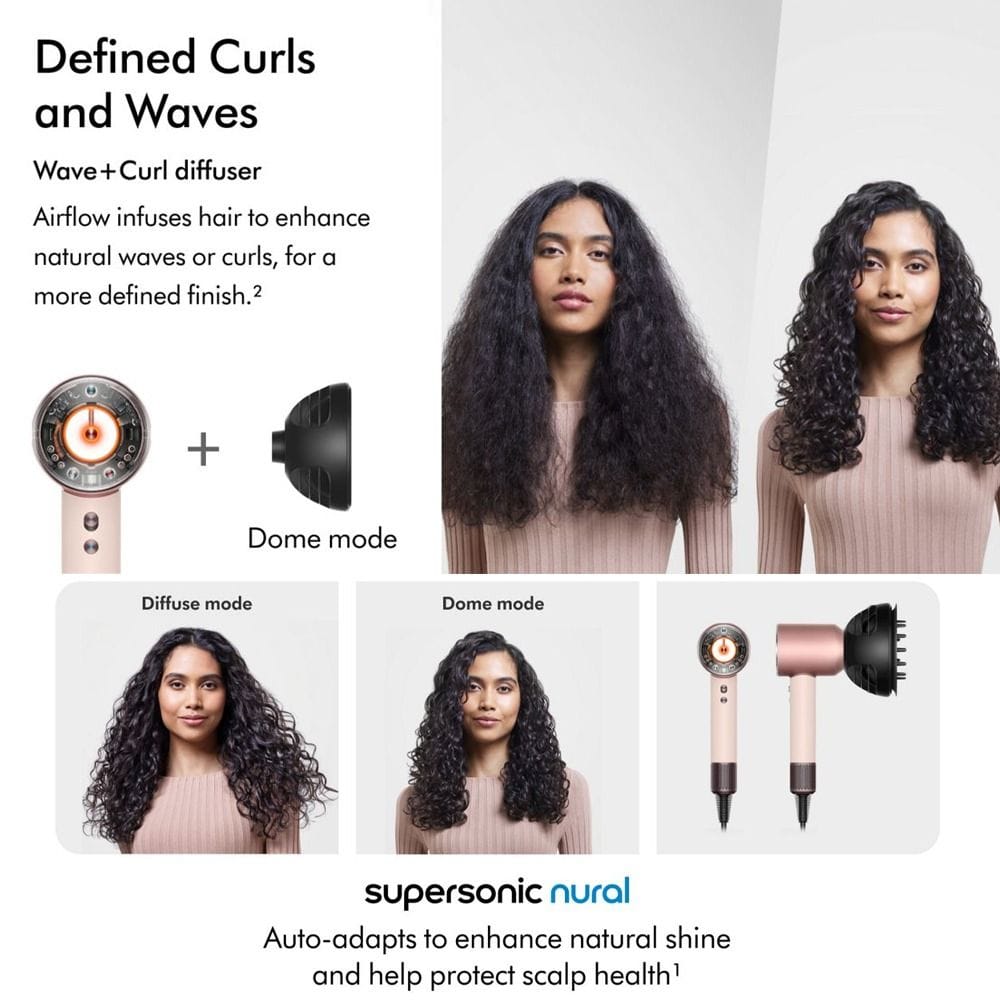 Dyson Supersonic Nural Hair Dryer, Scalp Protect Mode, Attachment Learning, Intelligent Heat Control & Fast Drying Technology | Ceramic Pink/Rose Gold - HD16 T1/T2