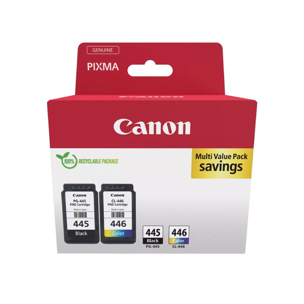 Canon PG-445 & CL-446 Ink Cartridge Combo Pack, Genuine Canon Black & Color Ink, High-Quality Printing, Sharp Text & PIXMA Printer Compatibility | Black/Color - 8714574605555