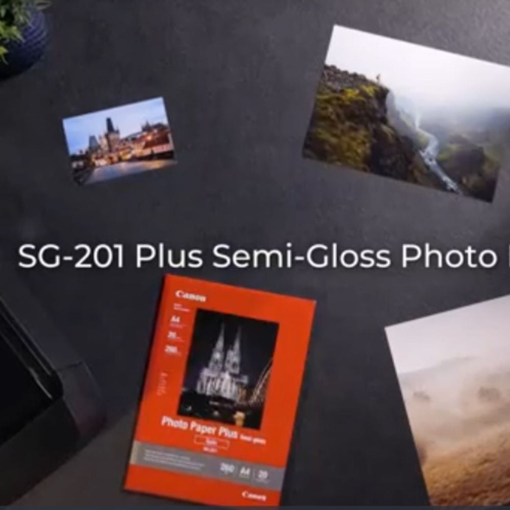 ورق الصور كانون Photo Paper Plus Semi-Gloss SG-201 مقاس A4، 20 ورقة، ورق صور فاخر 260 جم/م²، لمسة شبه لامعة ومتوافق مع الطابعات النافثة للحبر | أبيض - 4960999405377