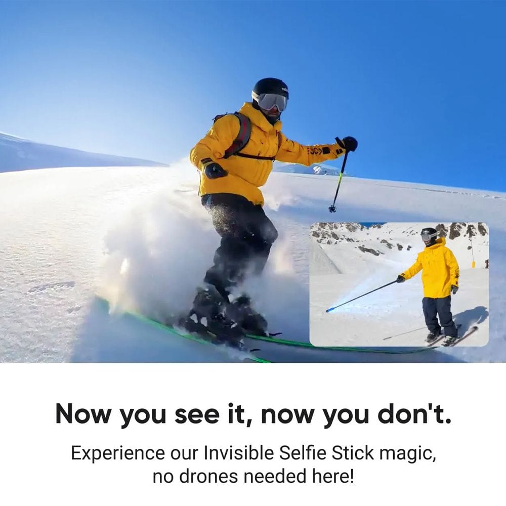 Insta360 Invisible Selfie Stick 114cm, Automatic Invisible Effect, Lightweight Portable Design, Durable Extension Pole & 360 Camera Compatibility | Black - 6970357854684