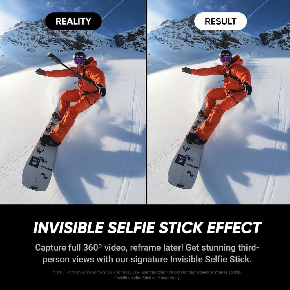 Insta360 X5 Essentials Bundle 360 Action Camera, 8K 360° Video, 72MP Photos, Triple AI Chip, FlowState Stabilization & Invisible Selfie Stick | Black - 6977644761496