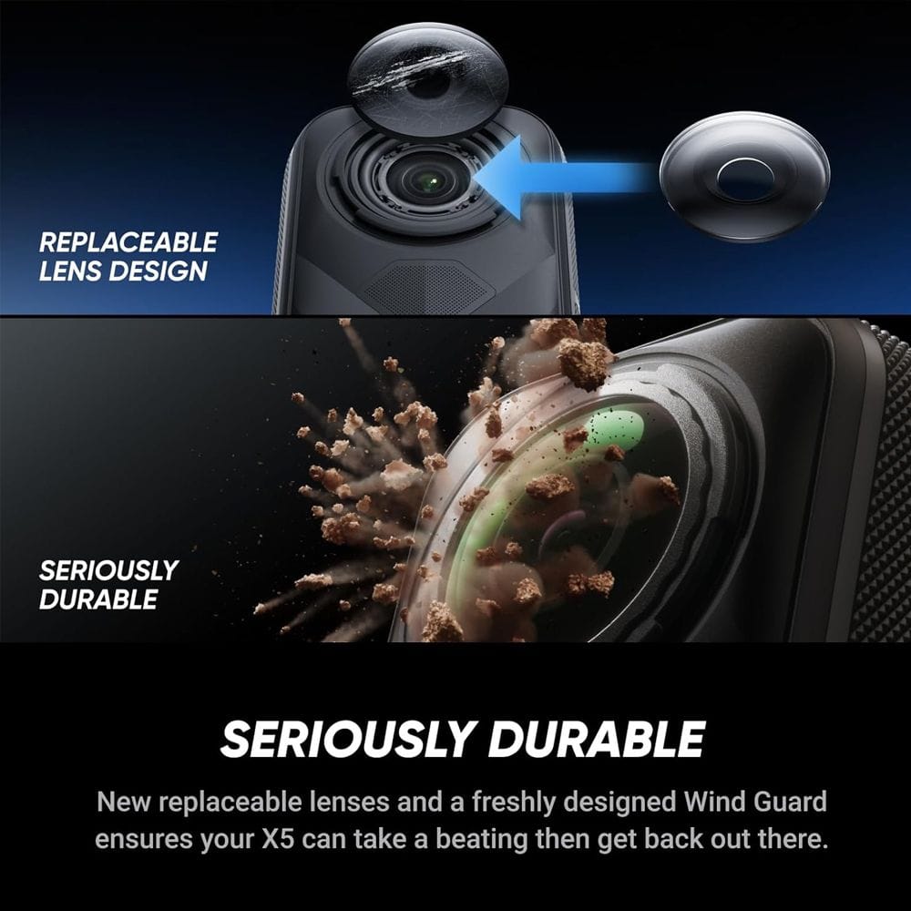Insta360 X5 Essentials Bundle 360 Action Camera, 8K 360° Video, 72MP Photos, Triple AI Chip, FlowState Stabilization & Invisible Selfie Stick | Black - 6977644761496