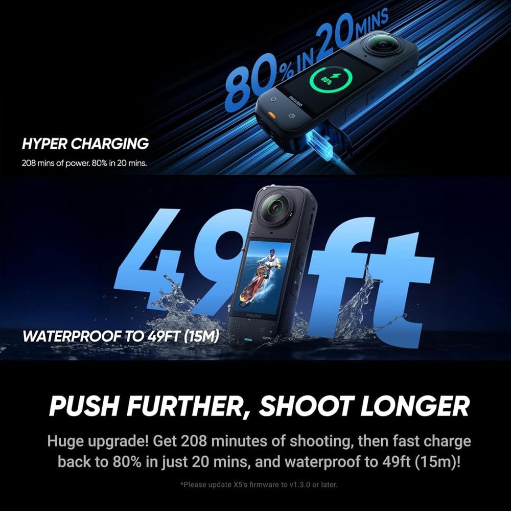 Insta360 X5 Essentials Bundle 360 Action Camera, 8K 360° Video, 72MP Photos, Triple AI Chip, FlowState Stabilization & Invisible Selfie Stick | Black - 6977644761496