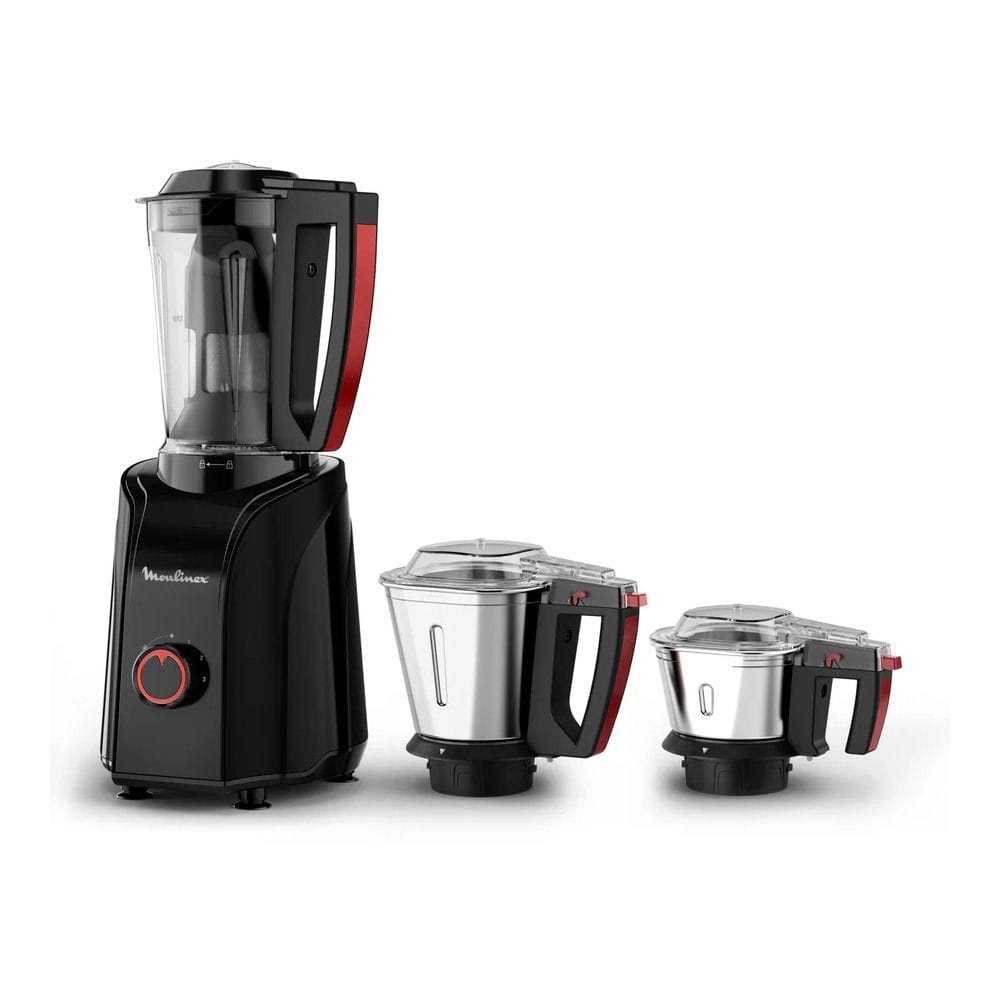 Moulinex 3 In 1 GringMax Indian Mixer Grinder, 1200W Max Locked Power Motor, 3 Speed Settings - Black - LM701827