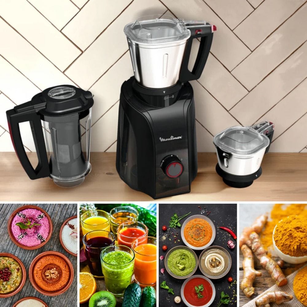 Moulinex 3 In 1 GringMax Indian Mixer Grinder, 1200W Max Locked Power Motor, 3 Speed Settings - Black - LM701827
