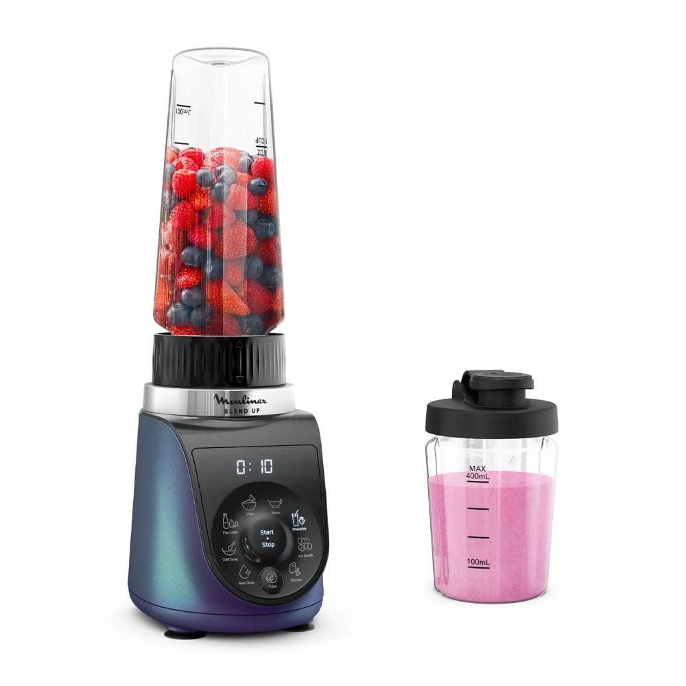 Moulinex Blend Up Powerful Mini Blender 1000W, 8 Automatic Programs, Disturbance Free Use - Black/Blue - LM19H4M0