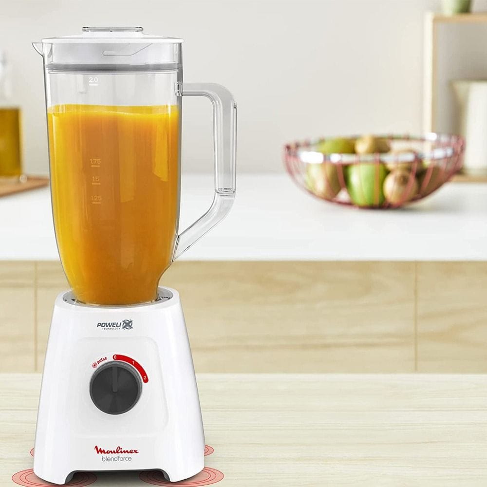 Moulinex Blendforce XXL Blender 600W, 2.8L Glass Jar Capacity, 6 Powelix Blades, Ice Crusher - White - LM458127