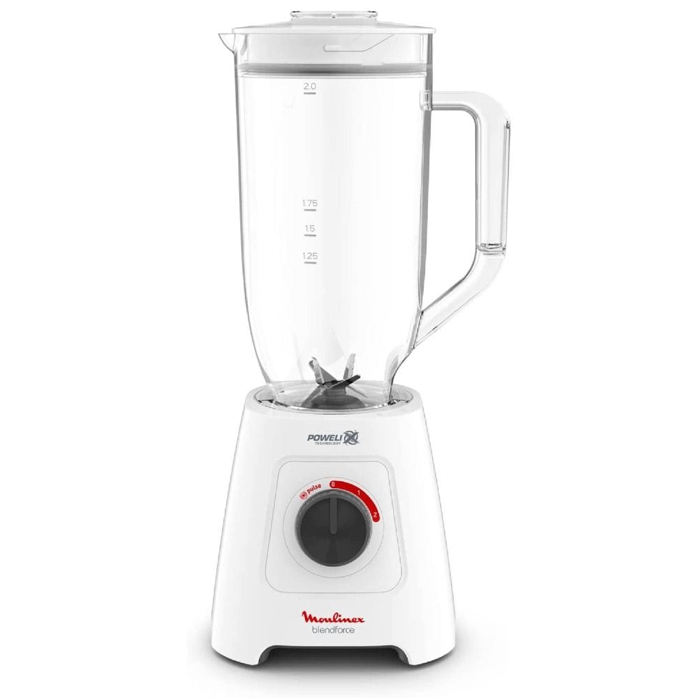 Moulinex Blendforce XXL Blender 600W, 2.8L Glass Jar Capacity, 6 Powelix Blades, Ice Crusher - White - LM458127