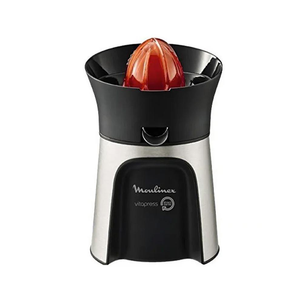 Moulinex Vita Press Direct Serve Citrus Juicer 100W, Stainless Steel Finish, Automatic On-Off Switch Detects Fruit Pressure - Black/Silver - PC603D27