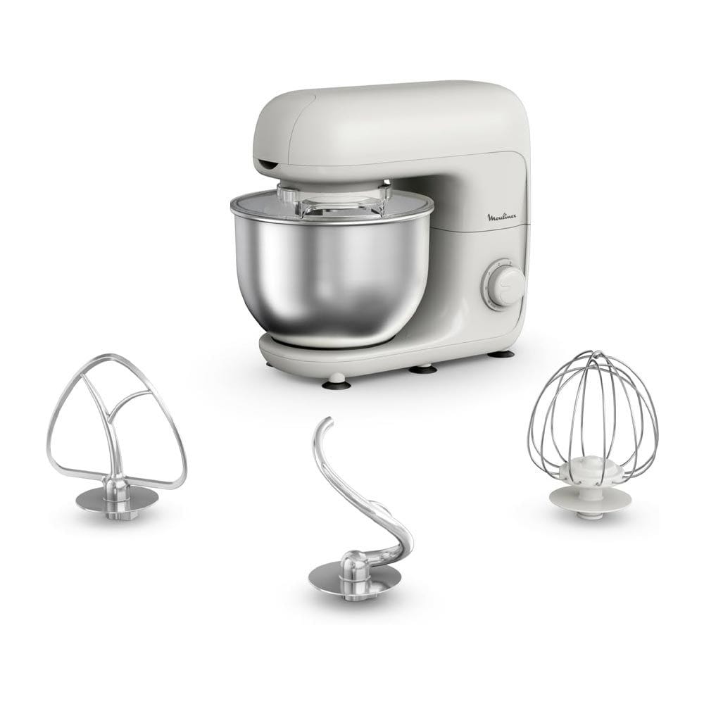 Moulinex Bake Essential Kitchen Machine 800W 4.8L, Large Capacity Bowl, Efficient Planetary Mixing, Multiple Speed Options - White - QA160127