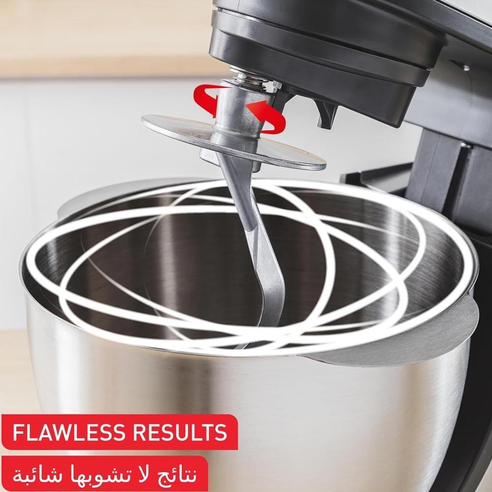 Moulinex Bake Essential Kitchen Machine 800W 4.8L, Large Capacity Bowl, Efficient Planetary Mixing, Multiple Speed Options - White - QA160127