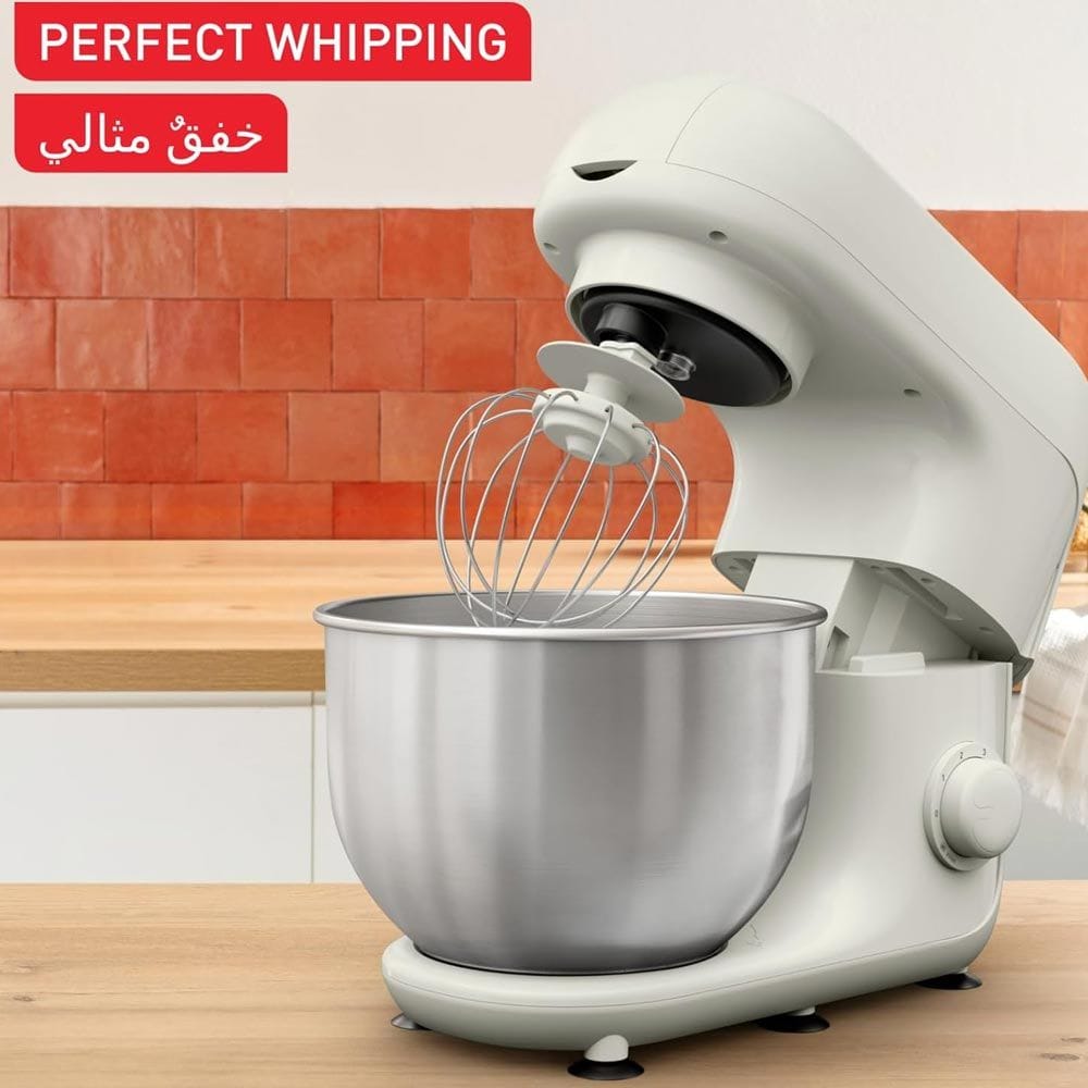 Moulinex Bake Essential Kitchen Machine 800W 4.8L, Large Capacity Bowl, Efficient Planetary Mixing, Multiple Speed Options - White - QA160127