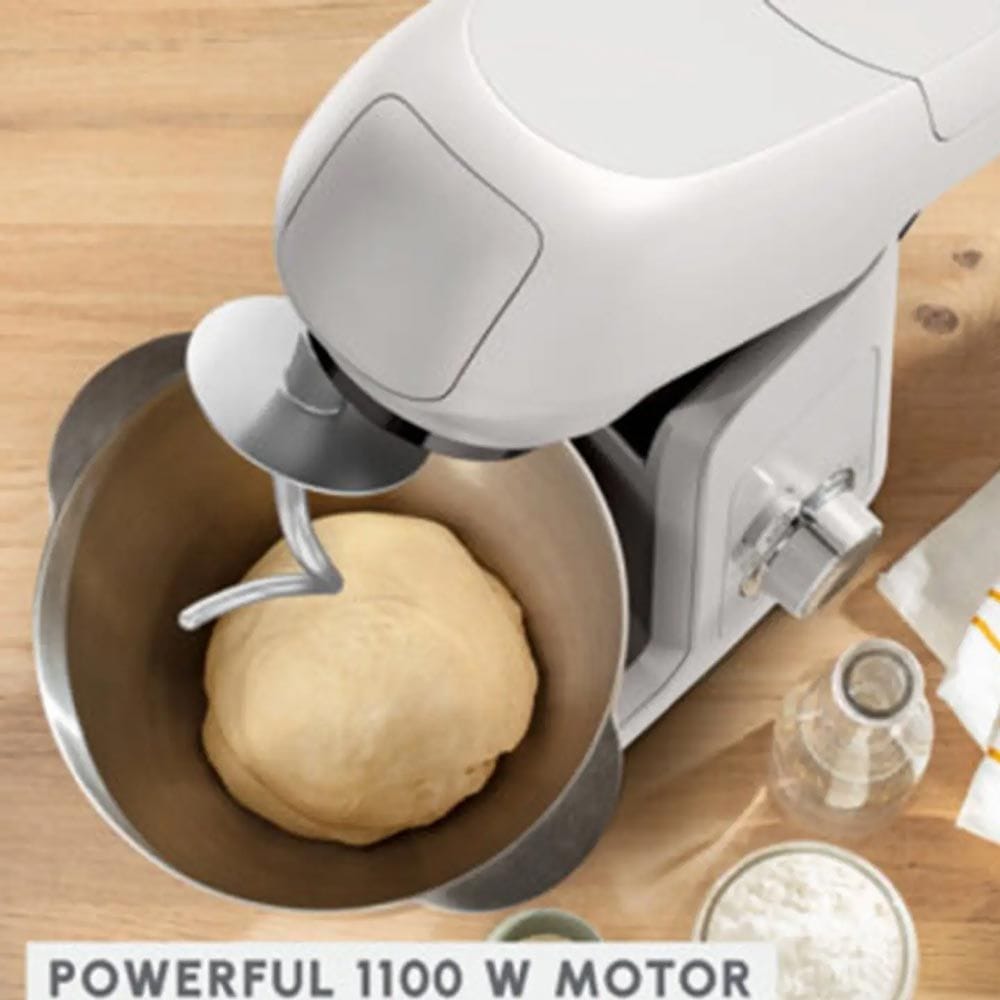Moulinex Bake Partner Kitchen Machine 1100W 4.6L, Powerful Mixing Performance, Versatile Speed Settings, Durable Stainless Steel Bowl - White - QA521B27