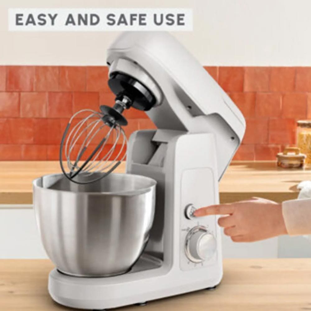 Moulinex Bake Partner Kitchen Machine 1100W 4.6L, Powerful Mixing Performance, Versatile Speed Settings, Durable Stainless Steel Bowl - White - QA521B27