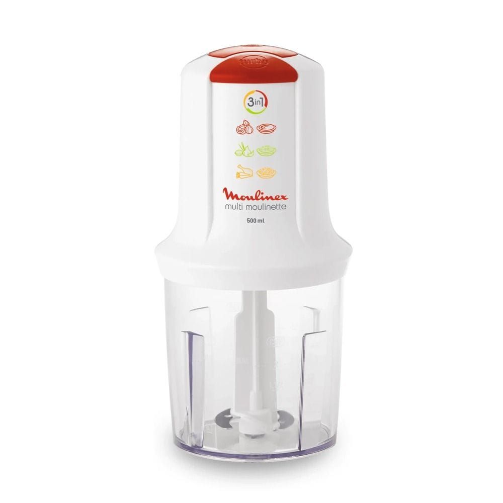 Moulinex Multi Moulinette 3 In 1 Mini Chopper 400W, 500ml Capacity, Intuitive 2-Speed Control, Stainless Steel Blades, Easy To Use - White - AT711161