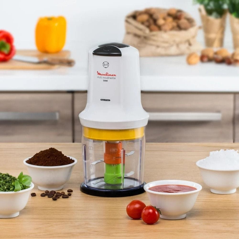 Moulinex Multi Moulinette 6 In 1 Mini Chopper 500W, 800ml Capacity, Sleek Dual Tone Finish, Effortless Handling - White - AT723127