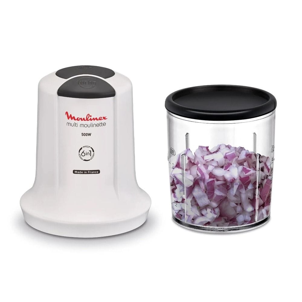 Moulinex Multi Moulinette 6 In 1 Mini Chopper 500W, 800ml Capacity, Sleek Dual Tone Finish, Effortless Handling - White - AT723127